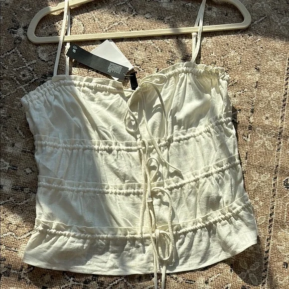 NWT Cream Tie-Front Top - Picture 8 of 8